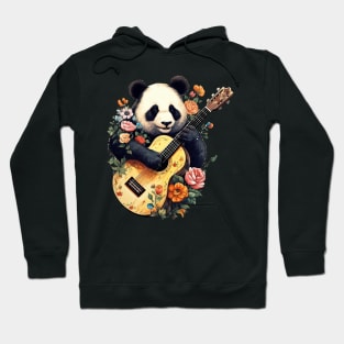 Cute Cottagecore Aesthetic Panda Playing Guitar Floral Hoodie